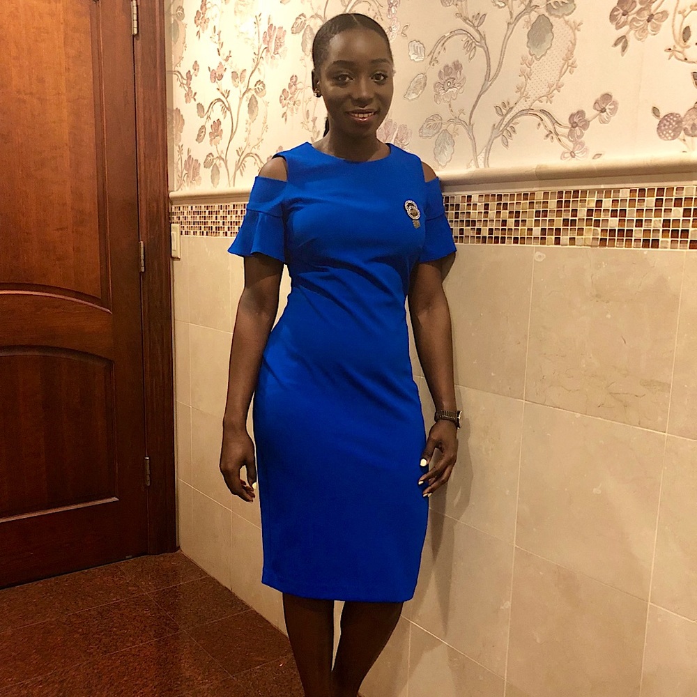 Blue off shoulder Calvin Klein Dress